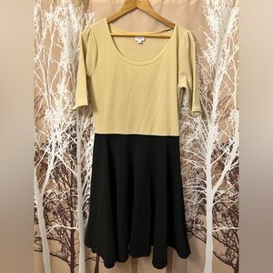 LuLaRoe 2X Nicole Beige and Black Midi Dress